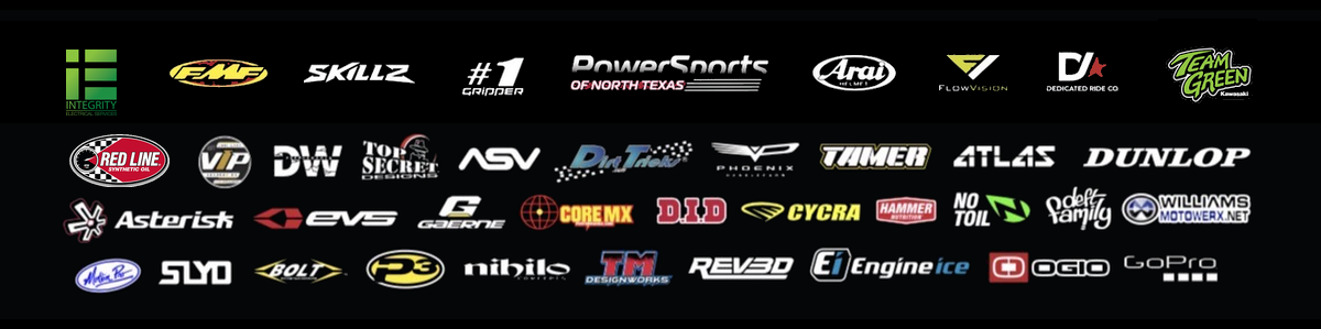 Sponsor logos for Josh Cartwright's Arenacross racing season, including ASV and other partners